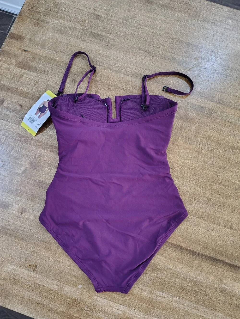 DKNY Adjustable Straps Ruched One-Piece Swimsuit Plum Purple EGGPLANT Purple - Picture 5 of 12